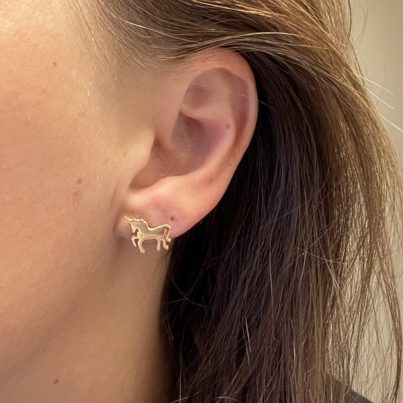 Gold Majestic Unicorn Small Stainless Steel Stud Earrings NEW - Picture 3 of 4